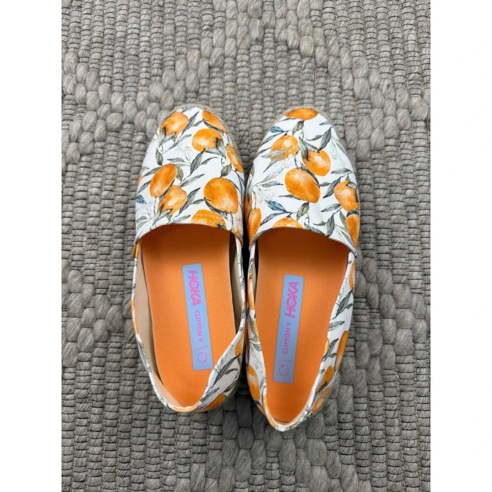 Artisanat Francais Espadrille‎ Flats Women 38 7.5 Orange Citrus Print Canvas
